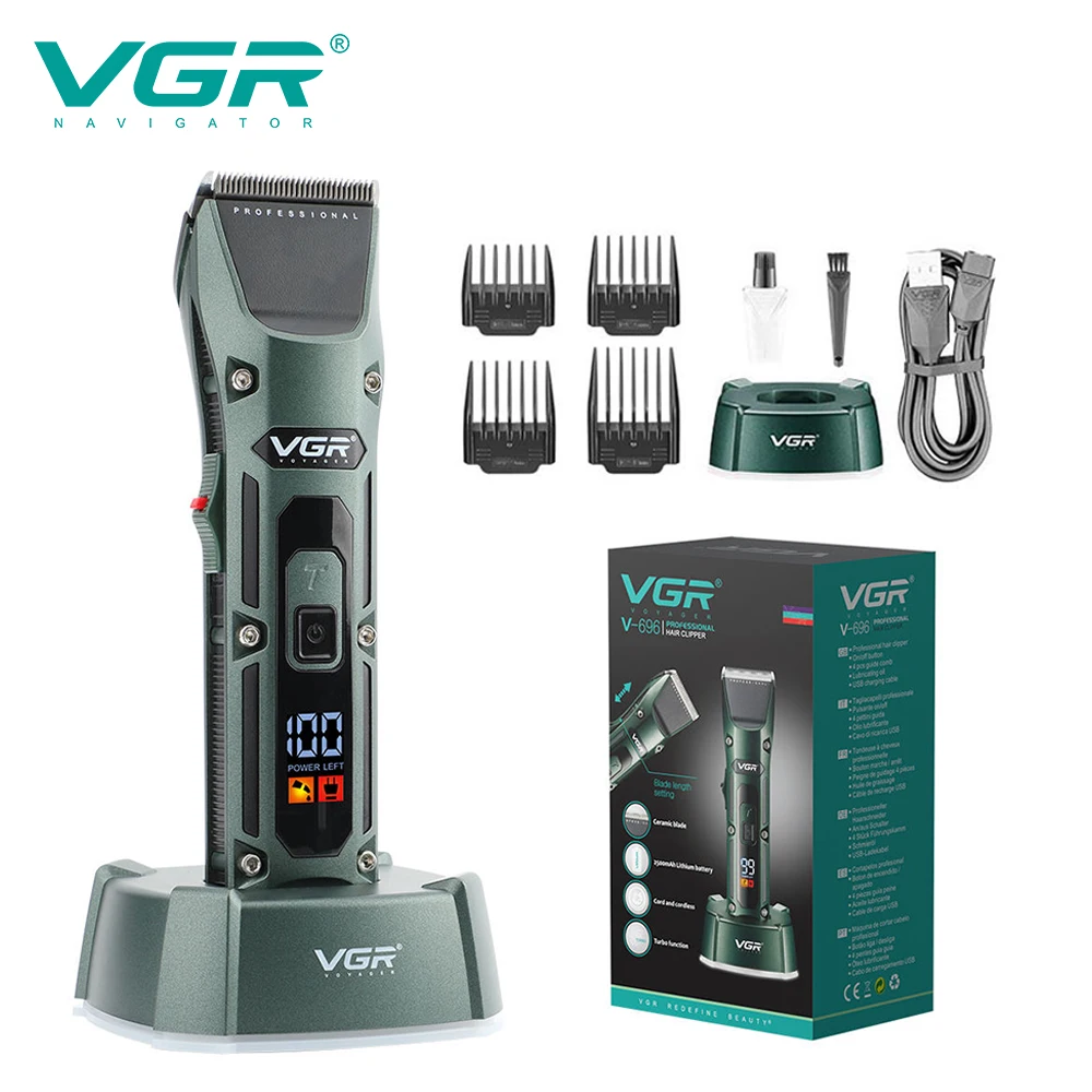 VGR Hair Clipper Professional Hair Trimmer Cordless Barber Hair Cutting Machine Digital Display Haircut Trimmer for Men V-696