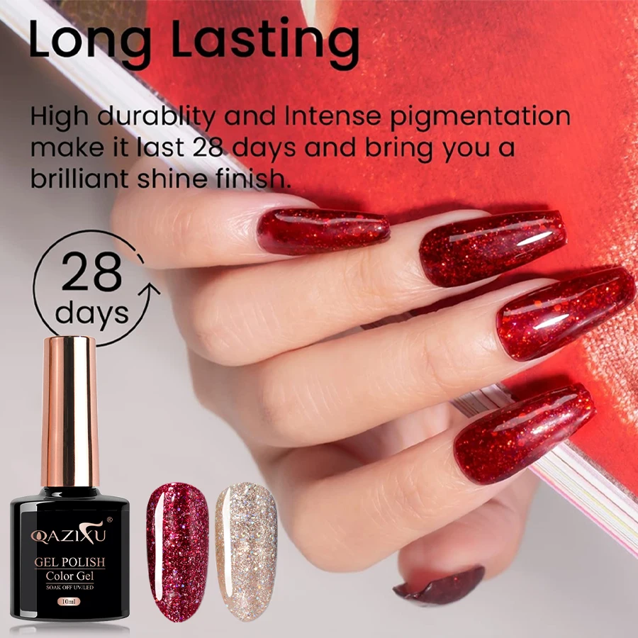 1-2個入り 10ml グリッターレッドカラー ネイルジェルポリッシュ セミパーマネント マニキュア ソークオフ UV/LED ネイルアート マニキュア サロン/自宅用 冬向け