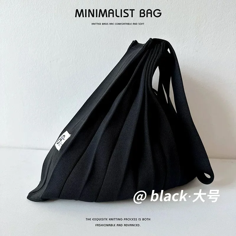 

Large Capacity Women's Knitted Bag Pleated Bag Korean Designer Crochet Eco Bag Shopper Shoulder Bag Foldable Bag Ladies Tote Bag