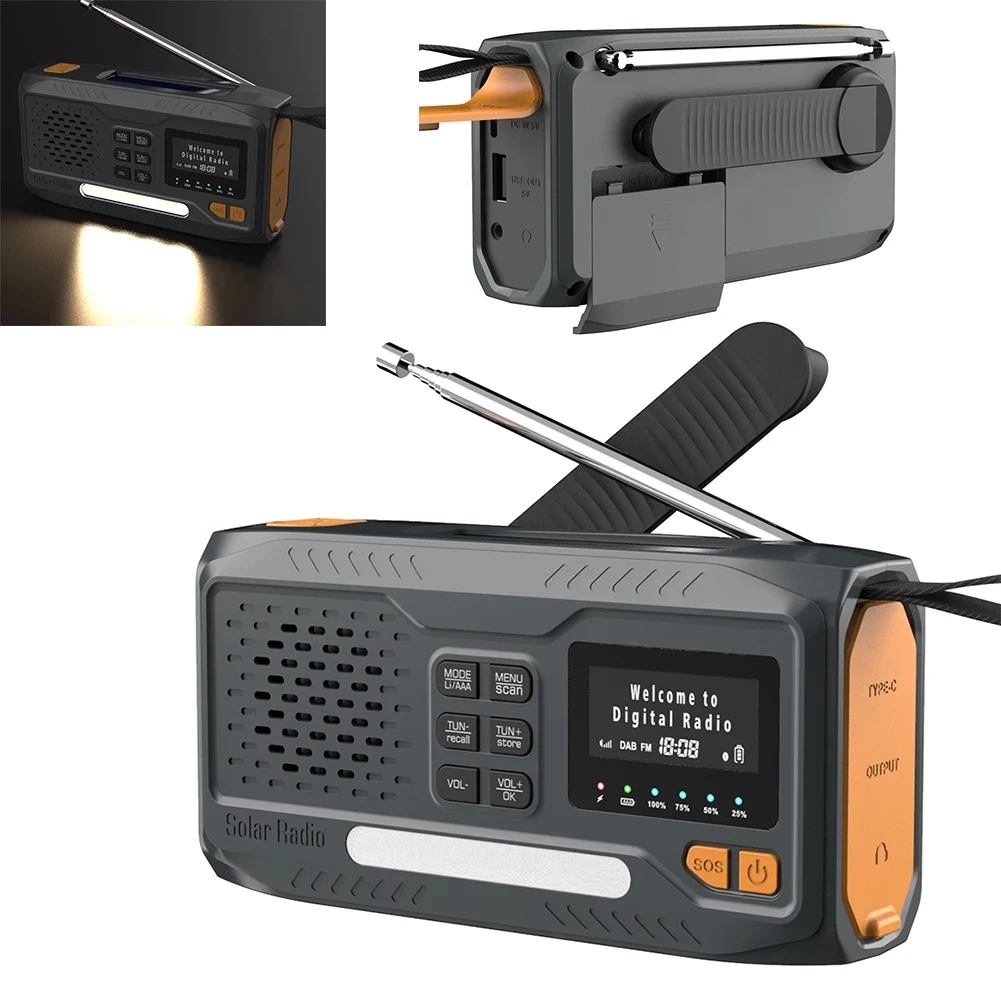 POP-lSolar Hand Crank Emergency Radio 4 Ways Powered for DAB/FM/Bluetooth-Compatible Radio Reading Lamp 3.5mm Headphone