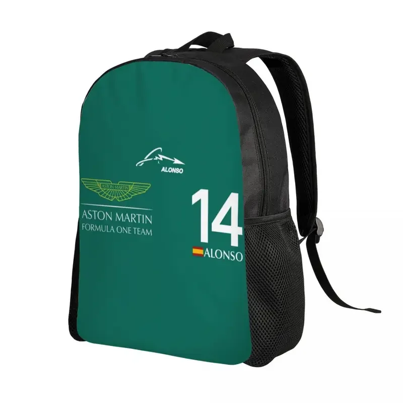 Custom Fernando Alonso 14 Aston Martin Backpack for Men Women Waterproof School College Bag Print Bookbag