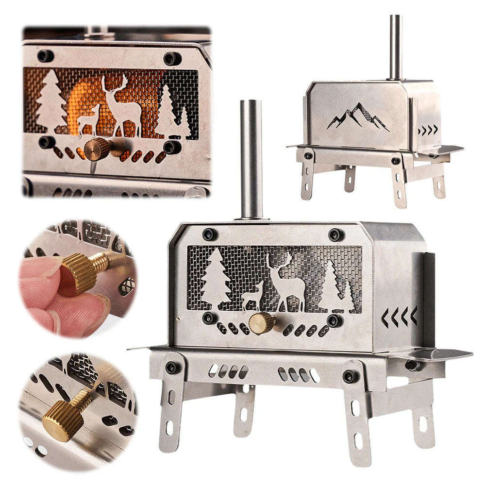 Firewood Stove Mini Tent Stove with Chimney Firewood Stove Stainless Steel Camping Wood Stove for Outdoor Fishing Cooking BBQ