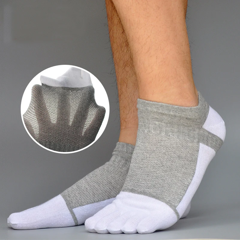 5 Pairs Toe Socks Man Cotton Mesh Breathable Splicing Colors Young Sweat-Absorbing Shallow Mouth Ankle No Show 5 Finger Socks