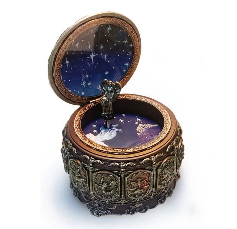 

Retro gifts souvenir LED lights twinkling 12 zodiac constellations resin vintage music box