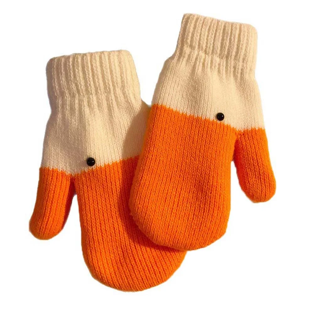 Creative Orange Cartoon Goose Gloves Windproof Thickened Winter Knitted Gloves Polyester Warmer Anti-cold Mittens Men