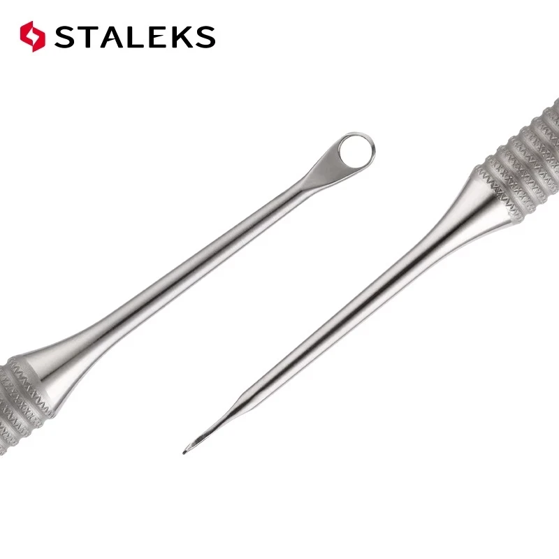 STALEKS Manicure Dead Skin Double-Headed Steel Push Ring-shaped Push Flat Push Nail Tool acne blackhead removal Tools PE-51-1