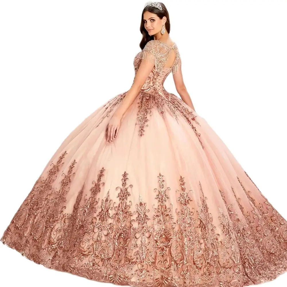 Bealegantom Burgundy Quinceanera Dresses Ball Gown With Wrap Lace Floral Applique Beads Birthday Sweet 16 Prom Party Gown QA145