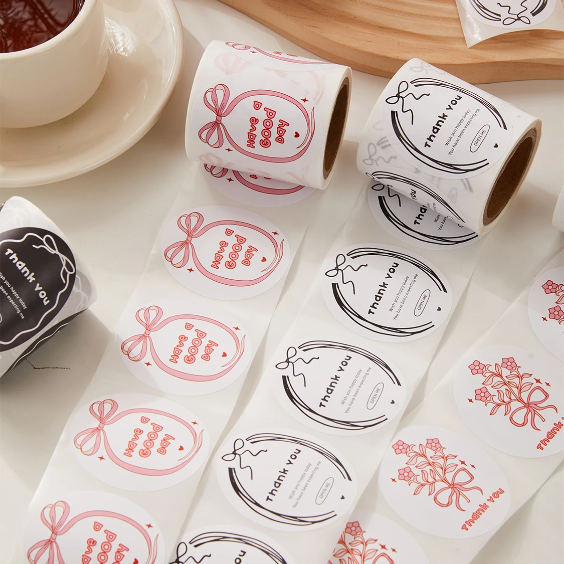 Flower Thank You Stickers Oval Simple Sealing Paste Baking Packaging Envelope Greeting Card Exquisite Decorative Stickers