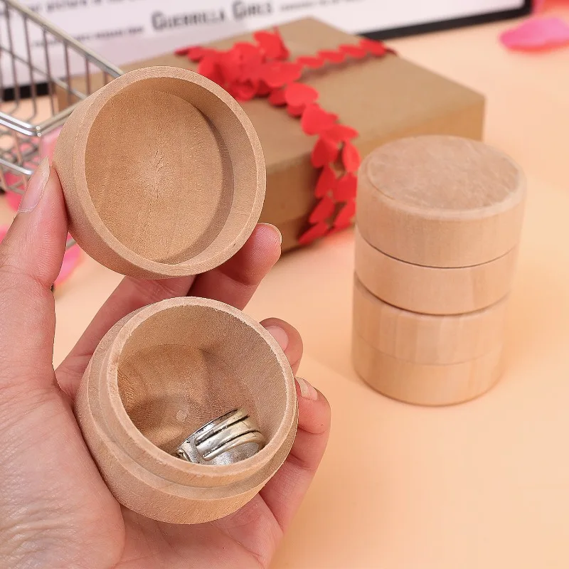 1-5pcs Wood Handmade Jewelry Box Small Round Wooden Storage Box Jewelry Rings Earrings Necklaces Storage Container Case With Lid