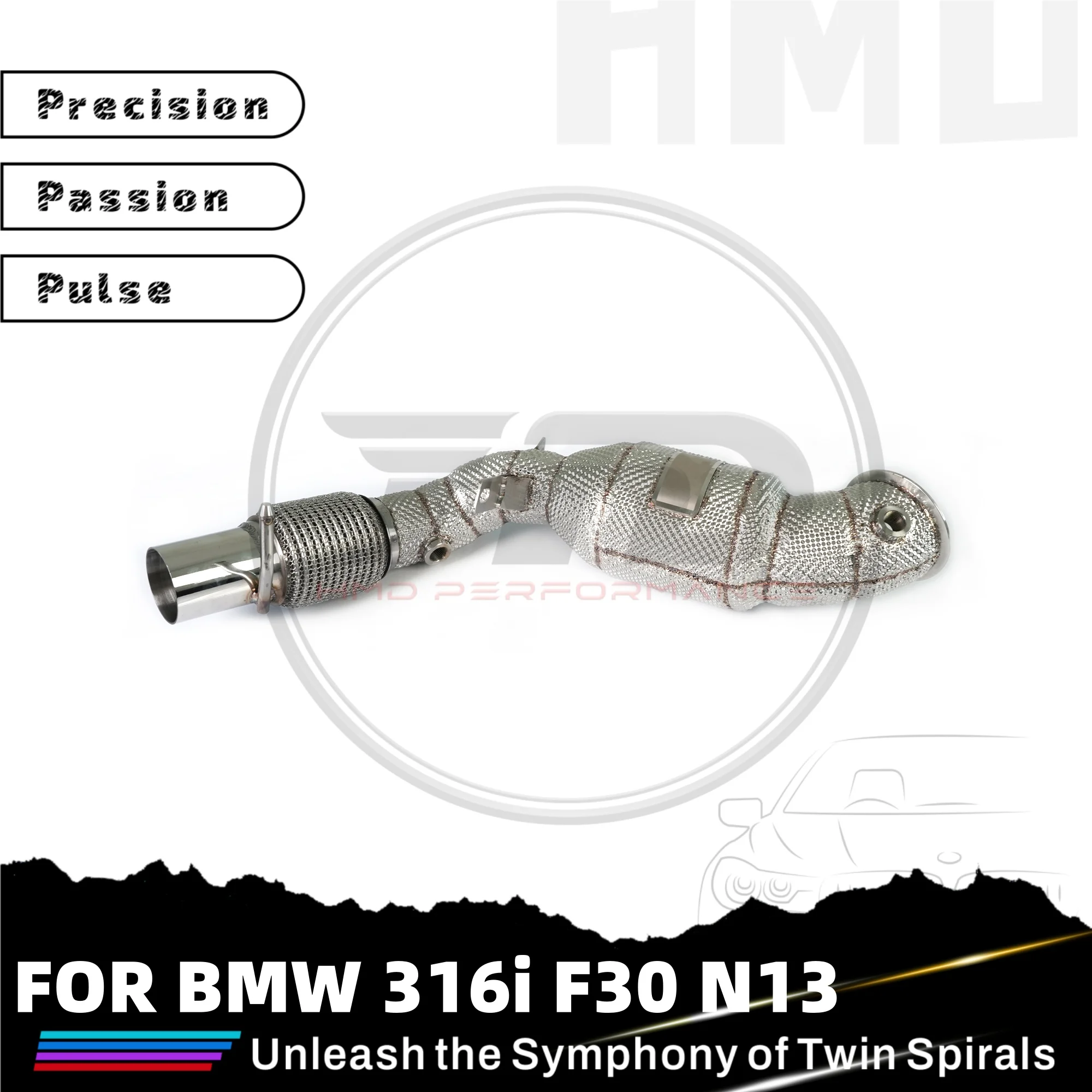 

HMD для BMW 316i F30 N13 SS304 Catalysis Downpipe выхлопной трубы с теплозащитным экраном, высокое качество, увеличение диаметра трубы