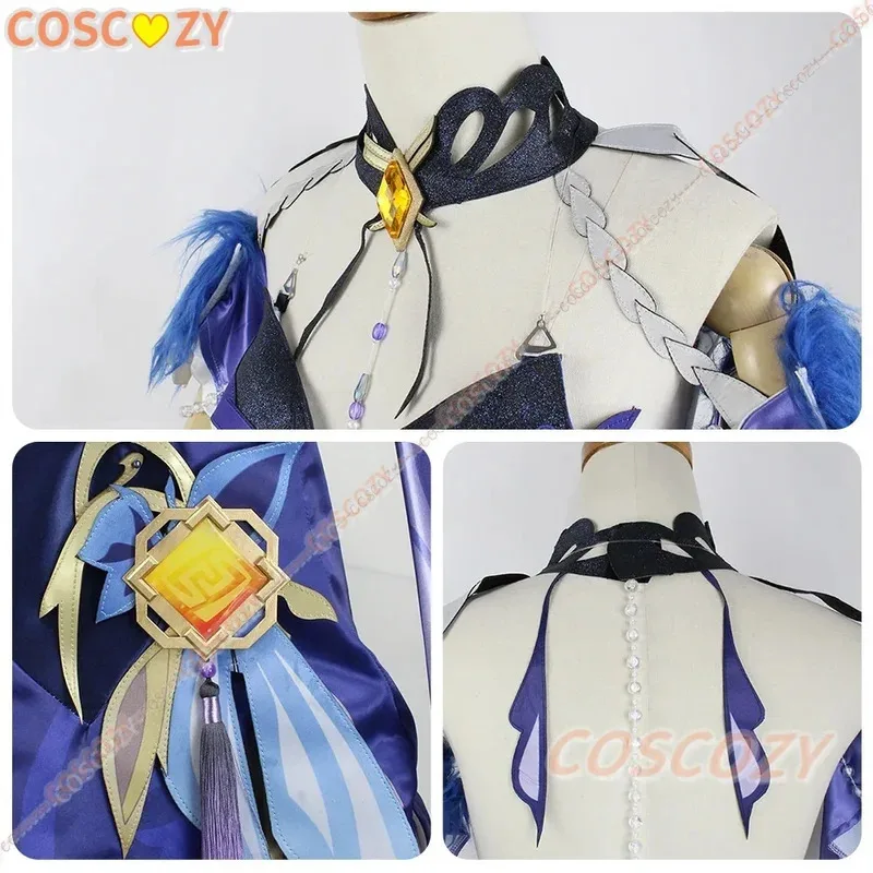 qq273 Genshin Impact Ningguang Nova Pele Cosplay Orquídea Vestido de Noite Traje Peruca Conjunto de Roupas