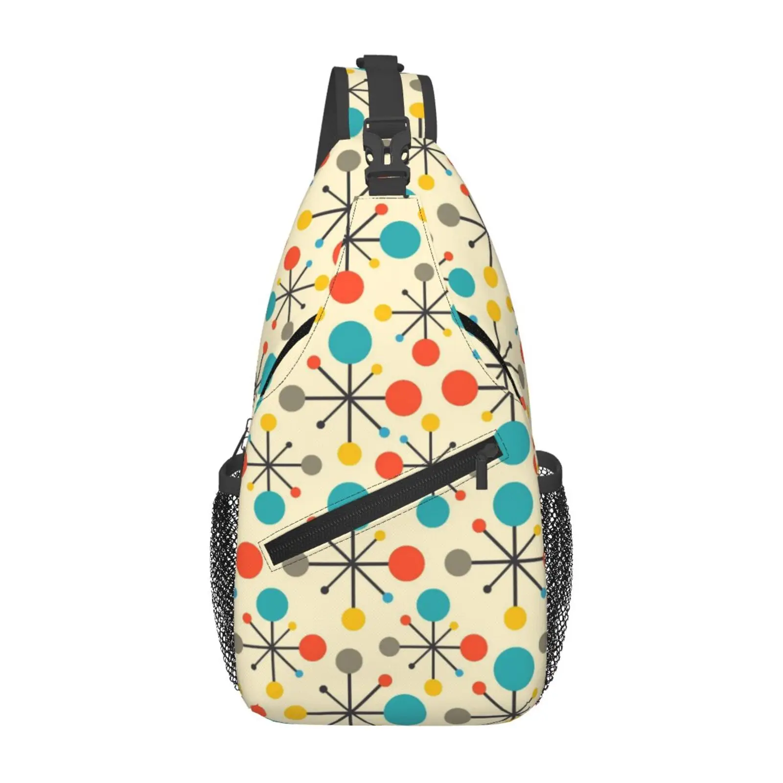 Mid Century Fifties Modern Atomic Retro Print Sling Bags Unisex Cool Shoulder Crossbody Chest Backpack Cycling Camping Daypack