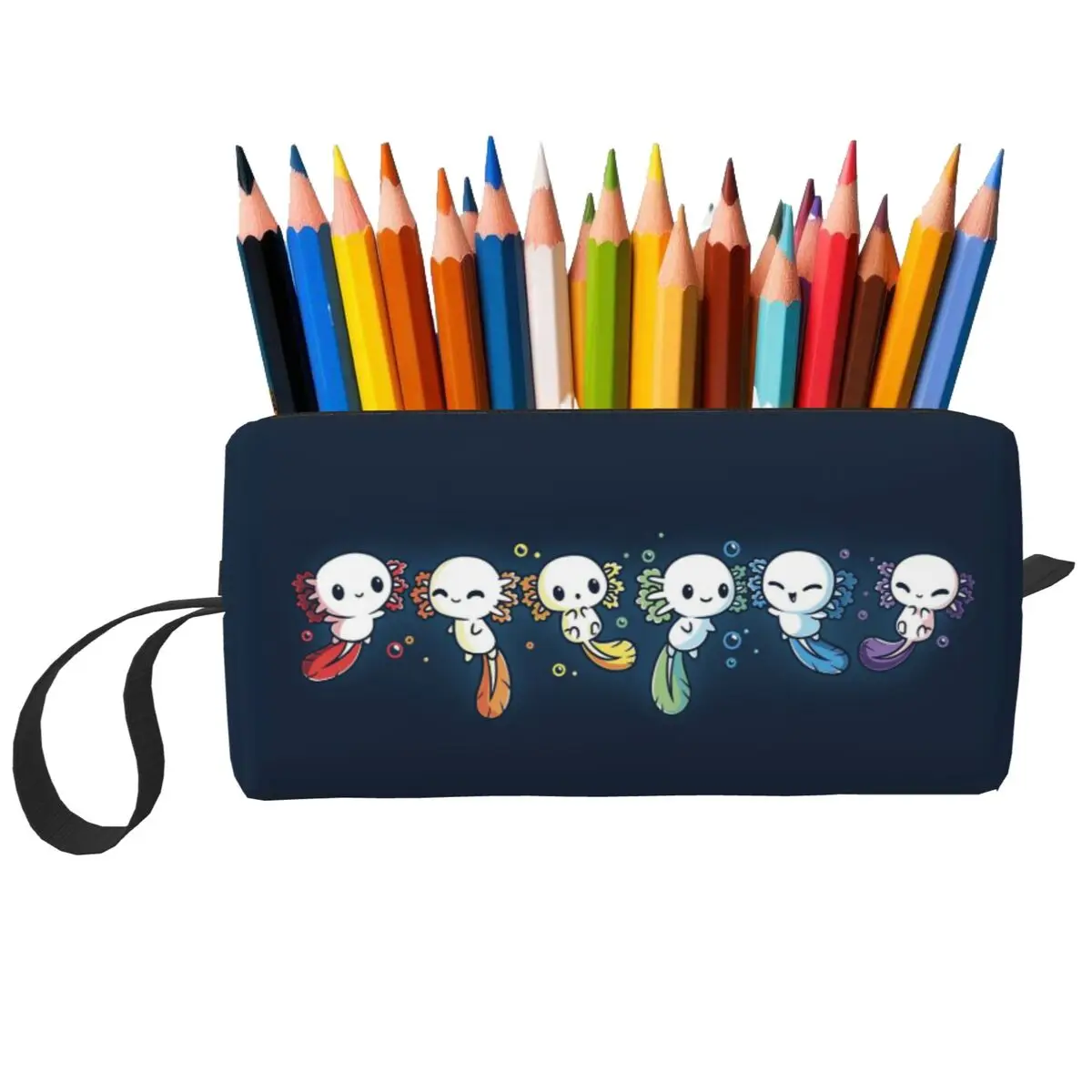 Colorful Axolotl Stacked Together Pencil Case for Kids Pen Box Pencil Bag Stationery Supplies Women Cosmetic Bag