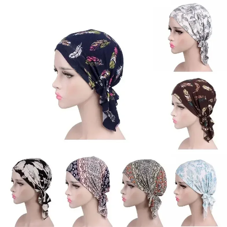 2025 NEW Fashion Women Flower Muslim Ruffle Cancer Chemo Hat Beanie Scarf Turban Head Wrap Cap Printed Headwear Lady Hats New