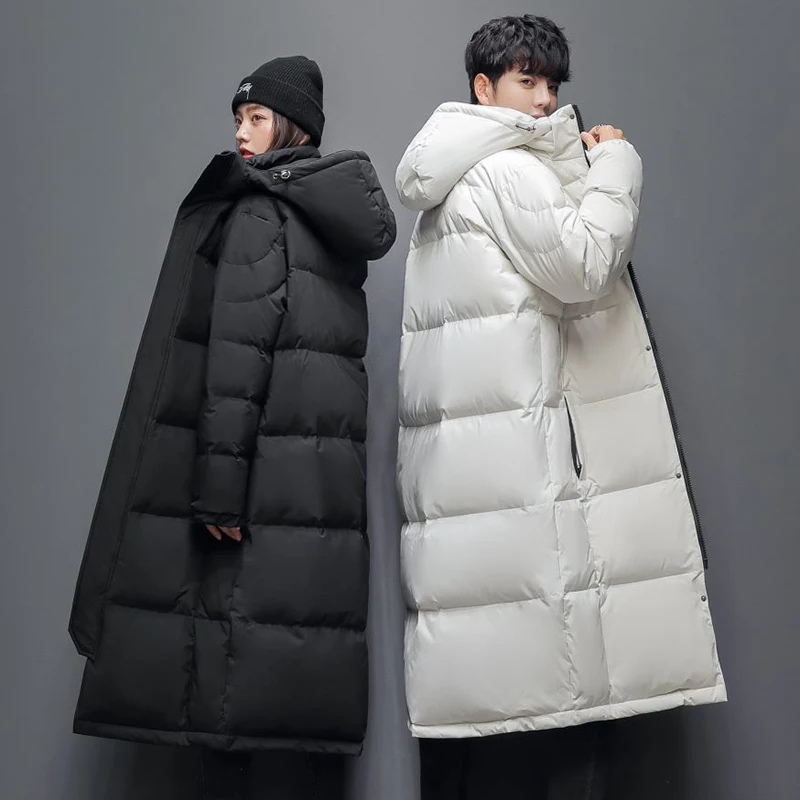 Mid-length padded jacket, down jacket couple solid color can be removed cap over the knee long warm thick men\'s coat S-3XL