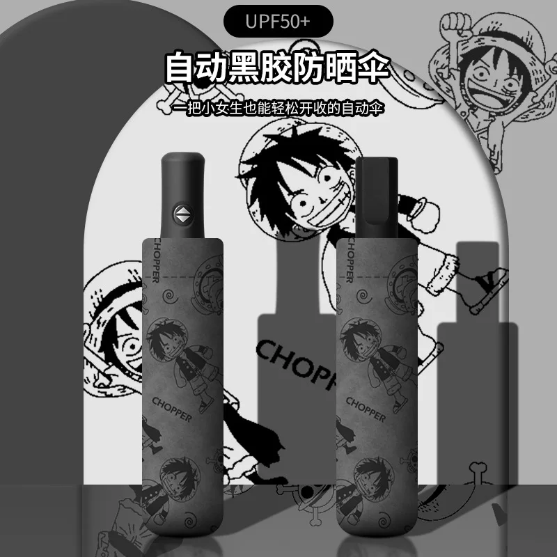 Bandai One Piece Dual-purpose Automatic Umbrella Cartoon Luffy Can Be Rolled Portable Sunscreen Parasols Gifts for Girls