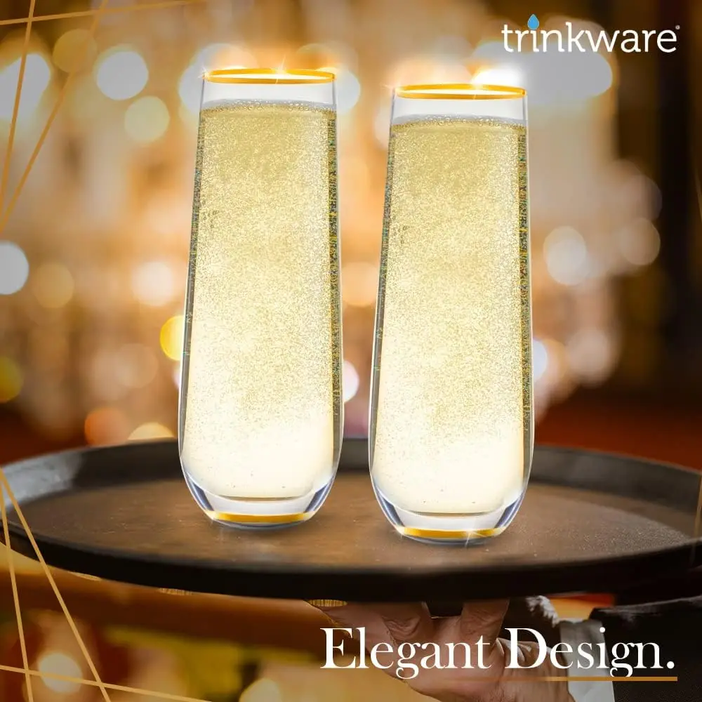 مجموعة مزامير الشمبانيا بدون جذع بإطار ذهبي مكونة من 4 قطع - زجاج ميموزا لوصيفات العروس أو الاستخدام اليومي #3