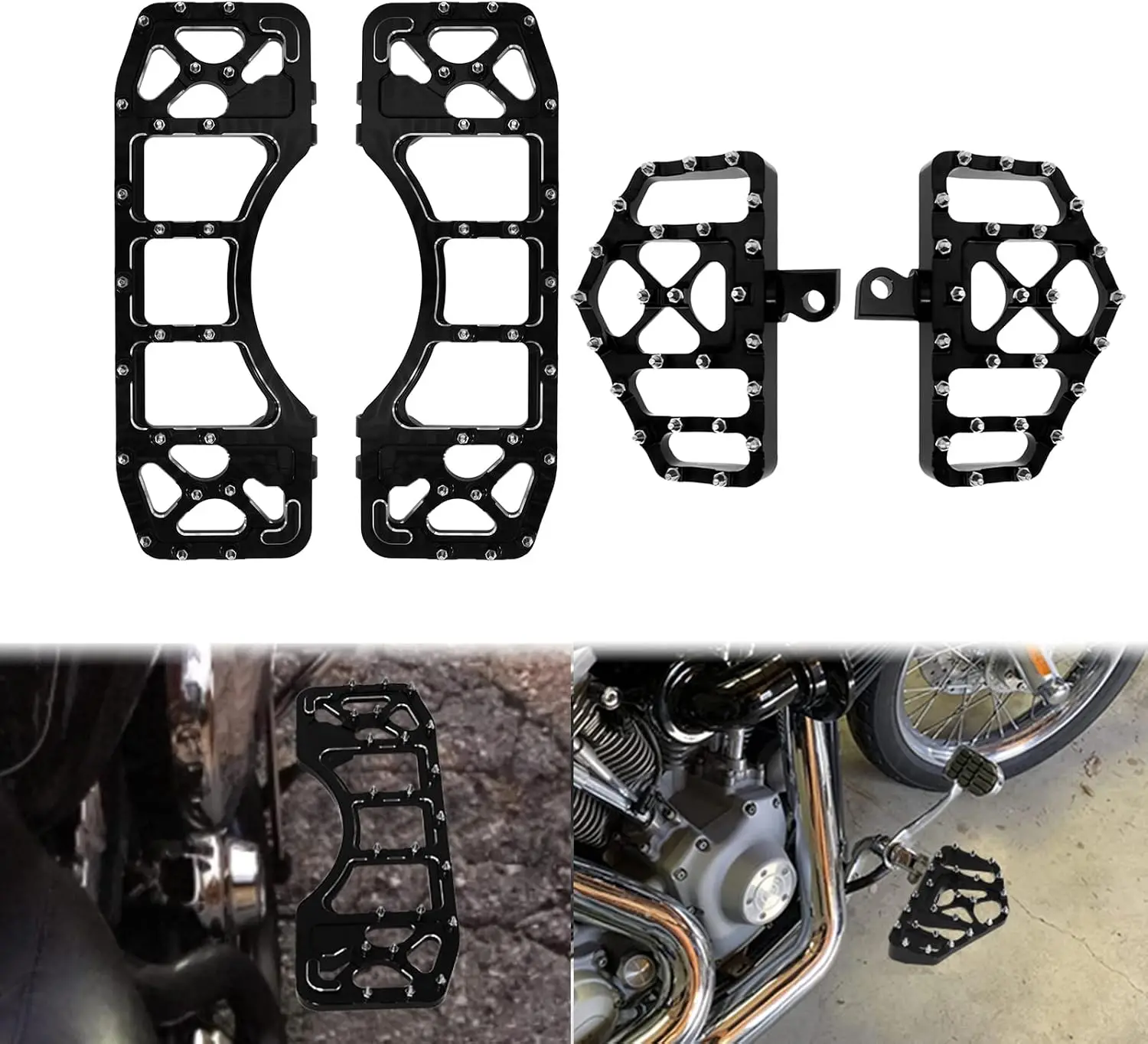 Driver Passenger Floorboards Set CNC Wide Chopper Bobber Fit Harley Touring Softail Road Glide Dyna FLD 2 Pairs
