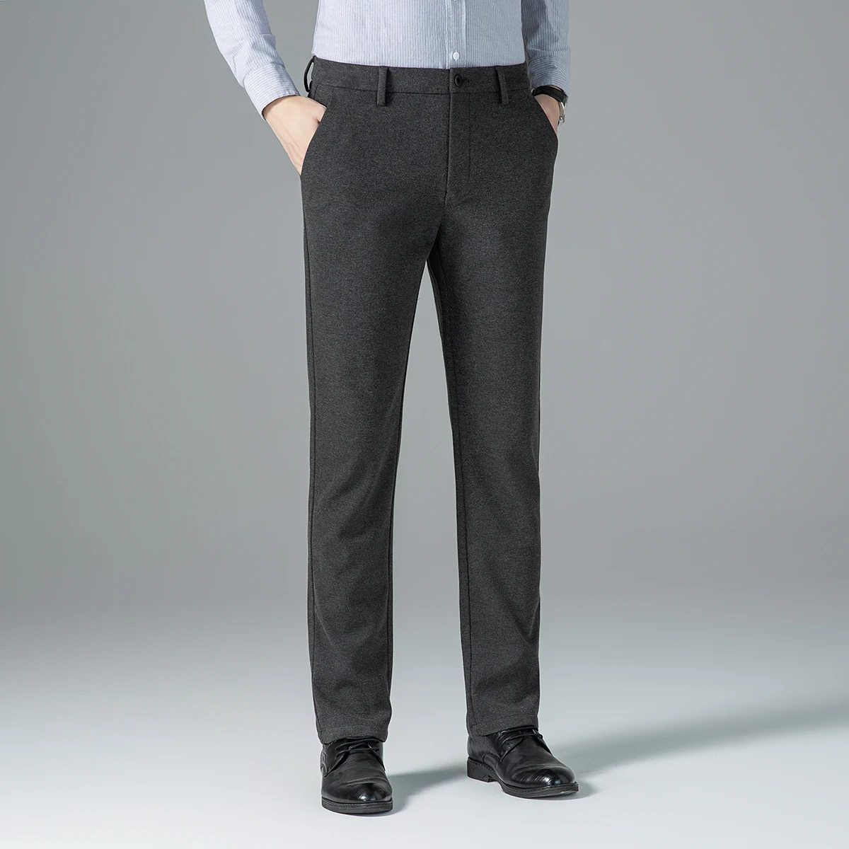 Winter Men Thermal Straight Pant Gray Khaki Black Thick Warm Trouser Business Casual Style Cosy Underwear Simple Basic Look