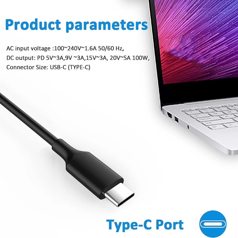 100W USB C Laptop Power Adapter Adapters Type C Power Cord Compatible With 90W Computer Tablet Chargers