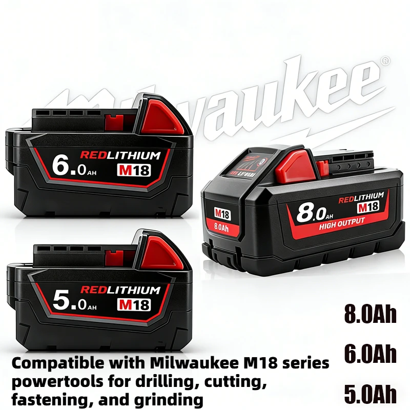 

Оригинальный аккумулятор Milwaukee M18 6.0Ач 8.0Ач 12.0Ач, зарядное устройство Milwaukee, для M18HB8 M18B6 48-11-1860, 48-11-1840, литиевая батарея для инструментов
