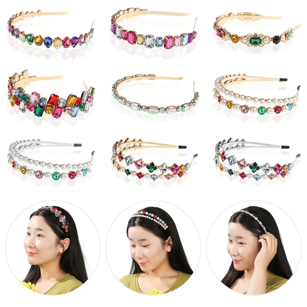 New Elegant Baroque Style Pearl Hair Band Gem Crystal Head Wrap Rhinestone Headband