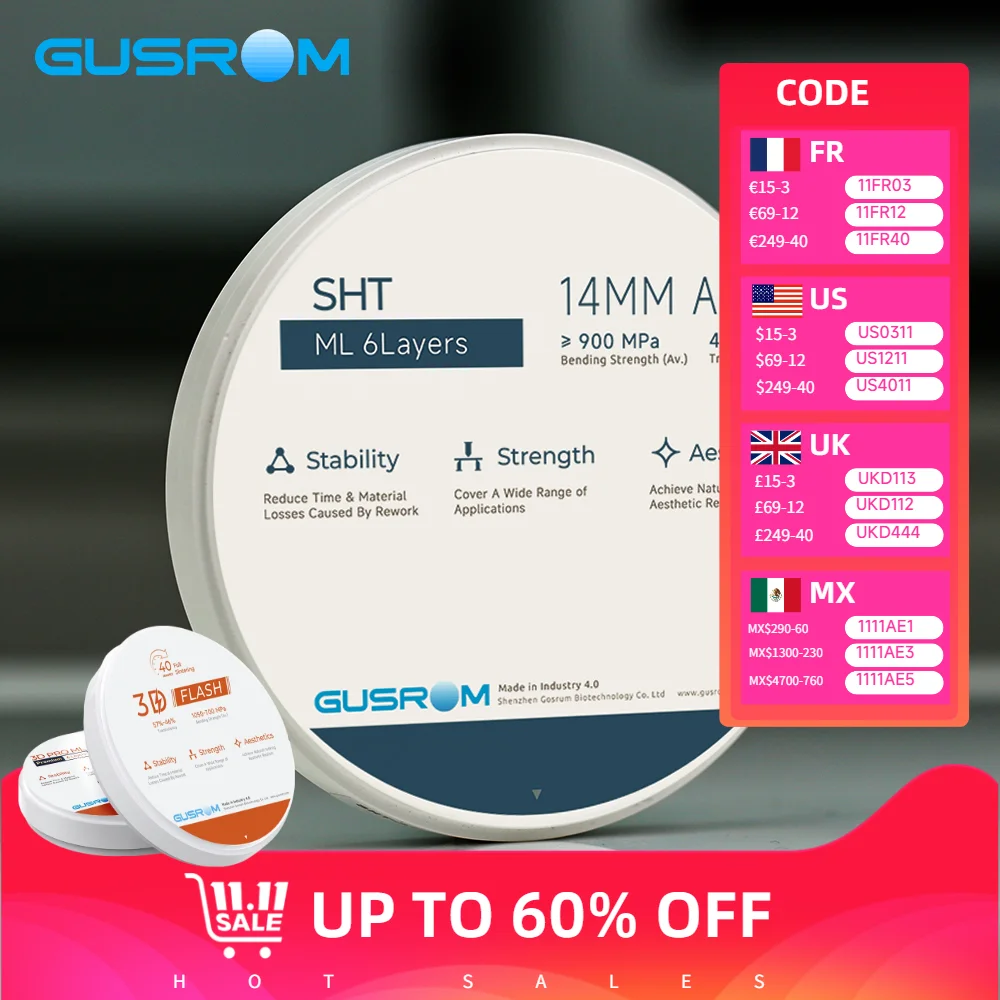 

Dental Zirconia Disk GUSROM SHT ML Multilayer Zirconia Block 98mm Dental Material for CAD CAM Crown Bridge Complex Restoration