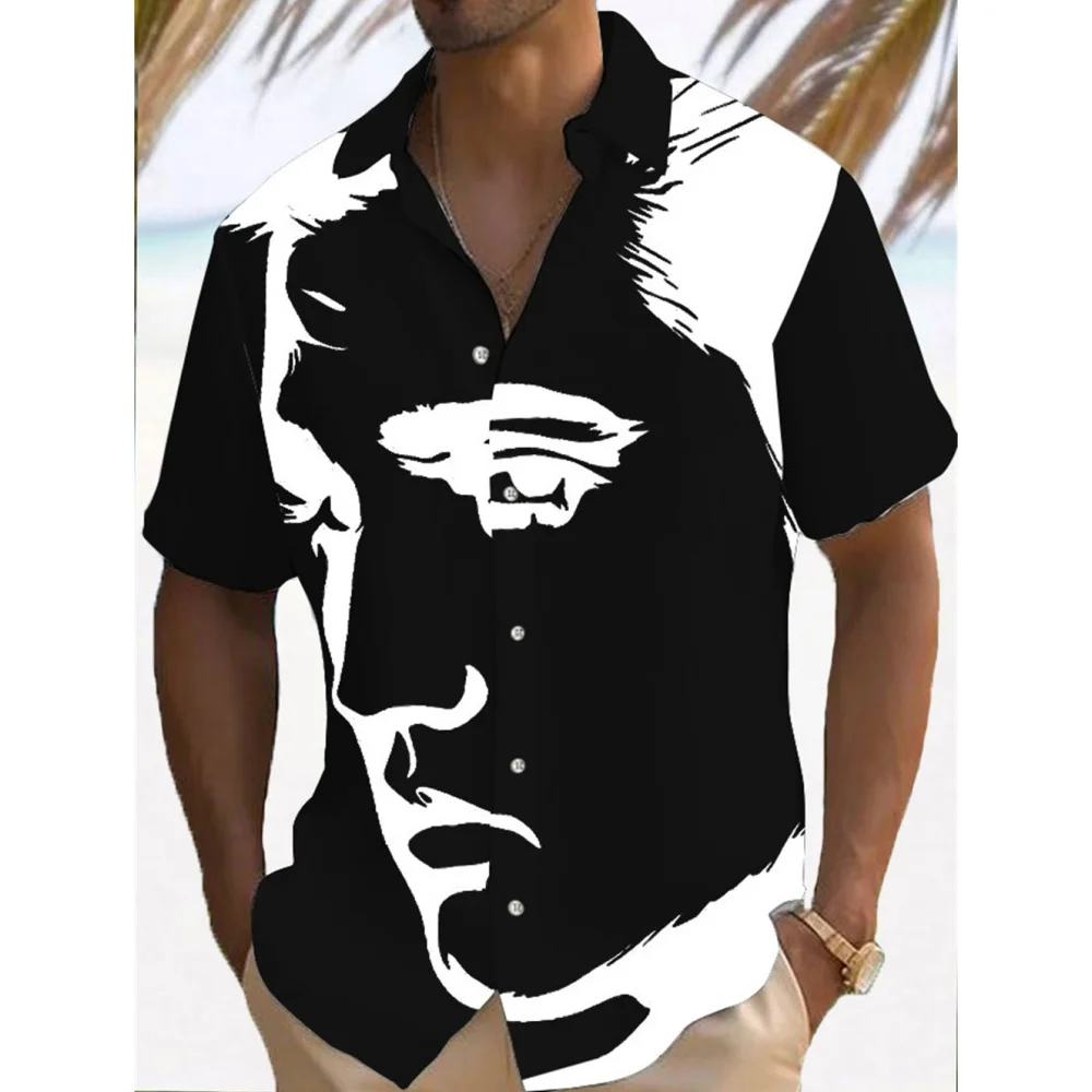 Camisa hawaiana holgada y transpirable para hombre, ropa de personaje superior, camisa informal de manga corta a la moda para verano 2024