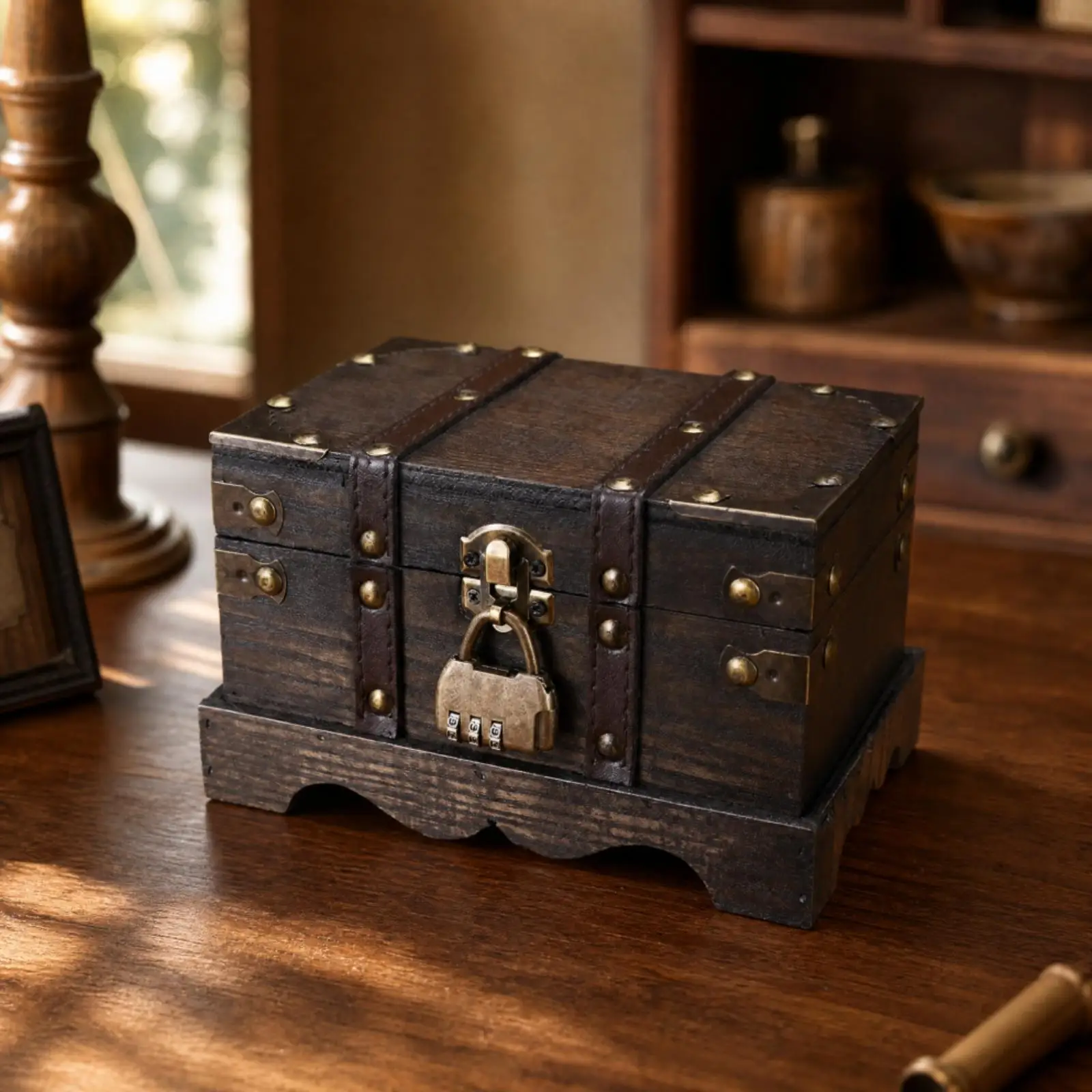 Storage Chest Small Lockable Jewelry Box with Combination Padlock Secure