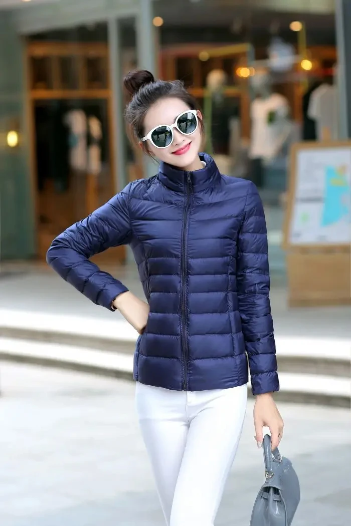 M-8XL White Duck Down Jacket for Women Winter Warm Down Coat Light Weight 2023 New Stand Collar Pocket Zipper Casual Outerwear