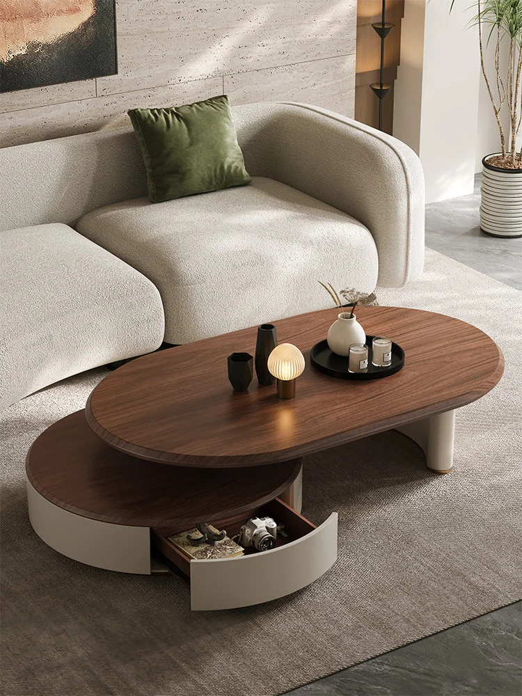 Italian minimalist black walnut coffee table living room Home with modern vintage small apartment retractable designer storage c