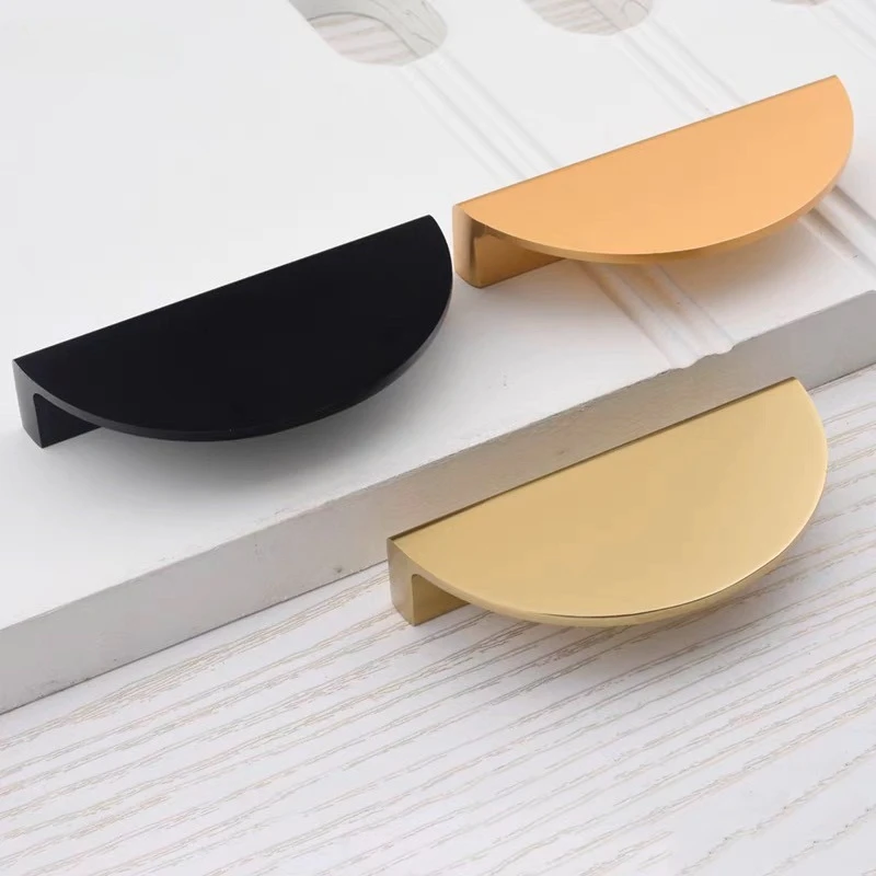 Modern Moon Shape Closet Handles Black Brass Gold Wardrobe Semicircle Knobs Furniture Handles Half Moon Cabinet Door Pull