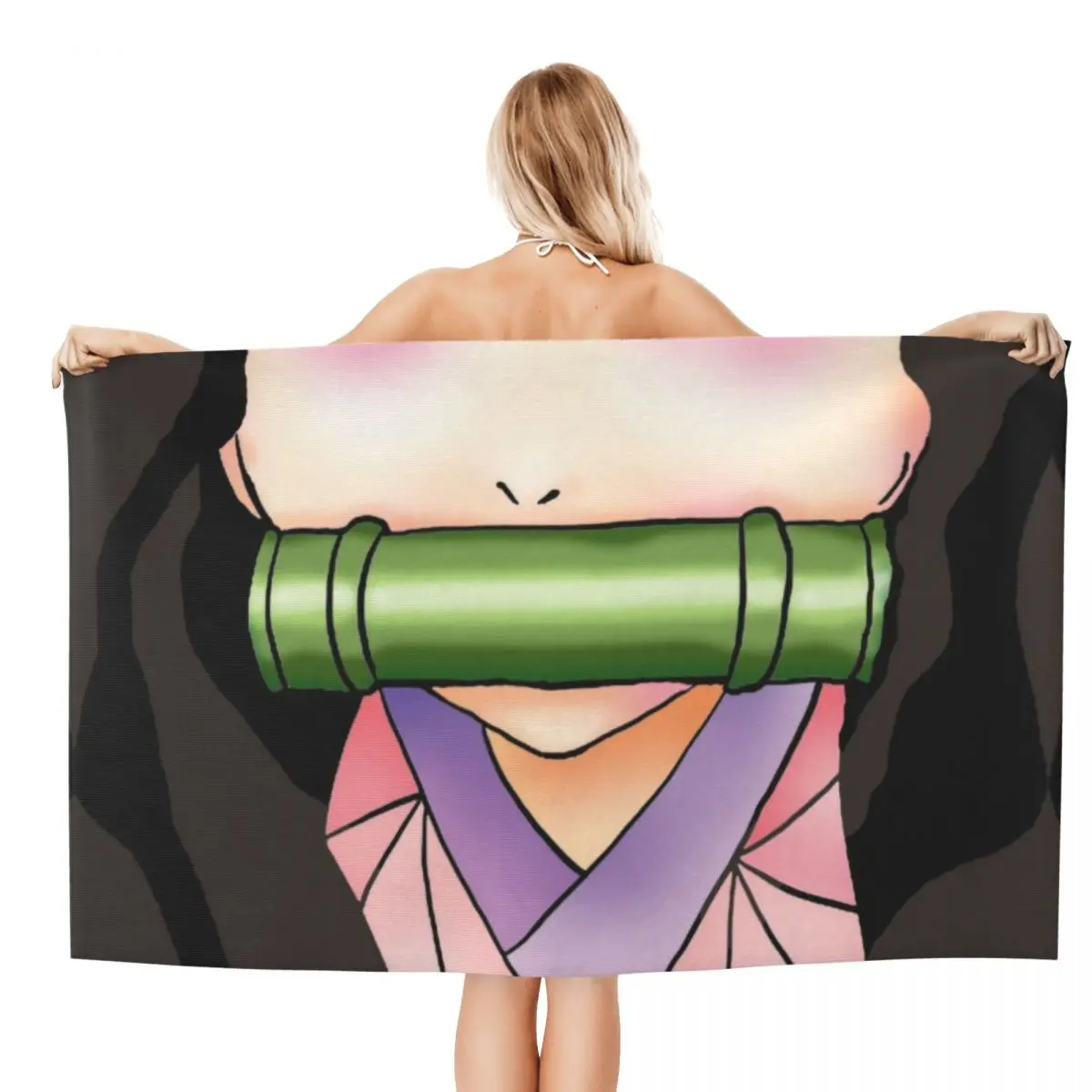 Custom Demon Slayer Nezuko Kamado Cosplay Dry Microfiber Beach Bath Towel Super Soft Anime Kimetsu No Yaiba Pool Bathroom Towels