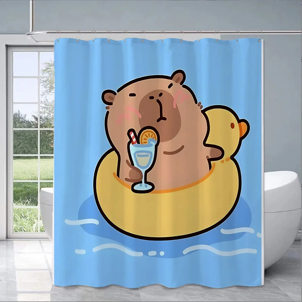 Shower Curtain Waterproof Polyester Fabric Paint Colorful Bath Cute Capybaras Curtains Home Bathroom Decor Curtain With Hook