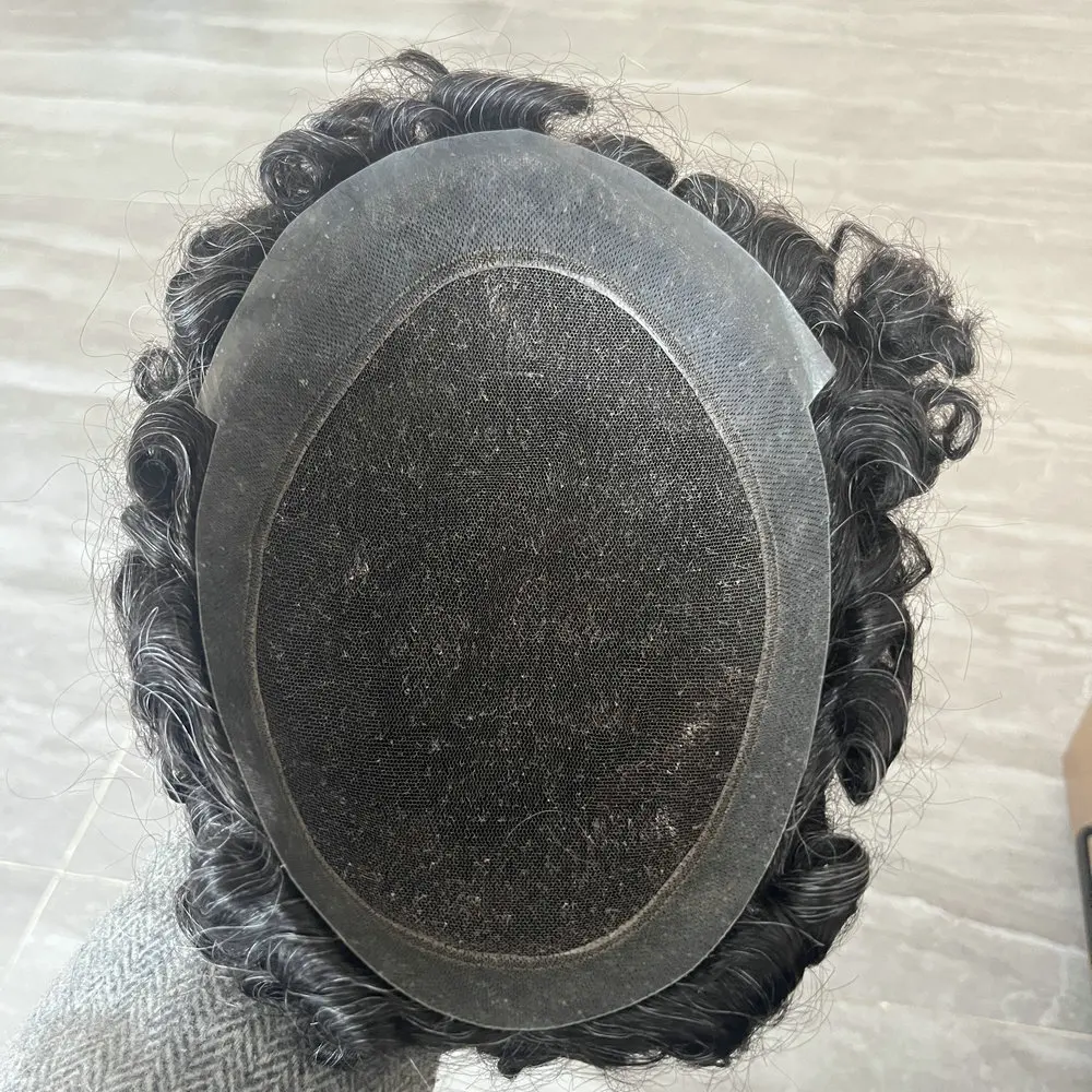 Atmungsaktives 28MM Lockiges Australisches Herren-Toupet mit Spitze und PU-Rand für Unsichtbaren Haaransatz, Herren-Haarteil, Echthaar-Perücken – Detail 4