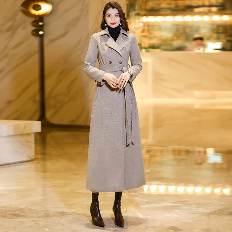 

New Women Autumn Winter Woolen Overcoat Elegant Fashion England Style Double Breasted Wool Blended Coat Simplicity Long Coat