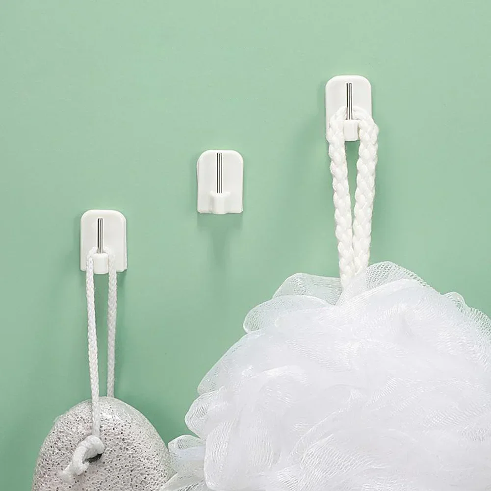 Durable Curtain Hooks Bracket Self-adhesives Stainless Steel+pvc White 4/8/12Pcs Curtain Rod Hook Home Storage