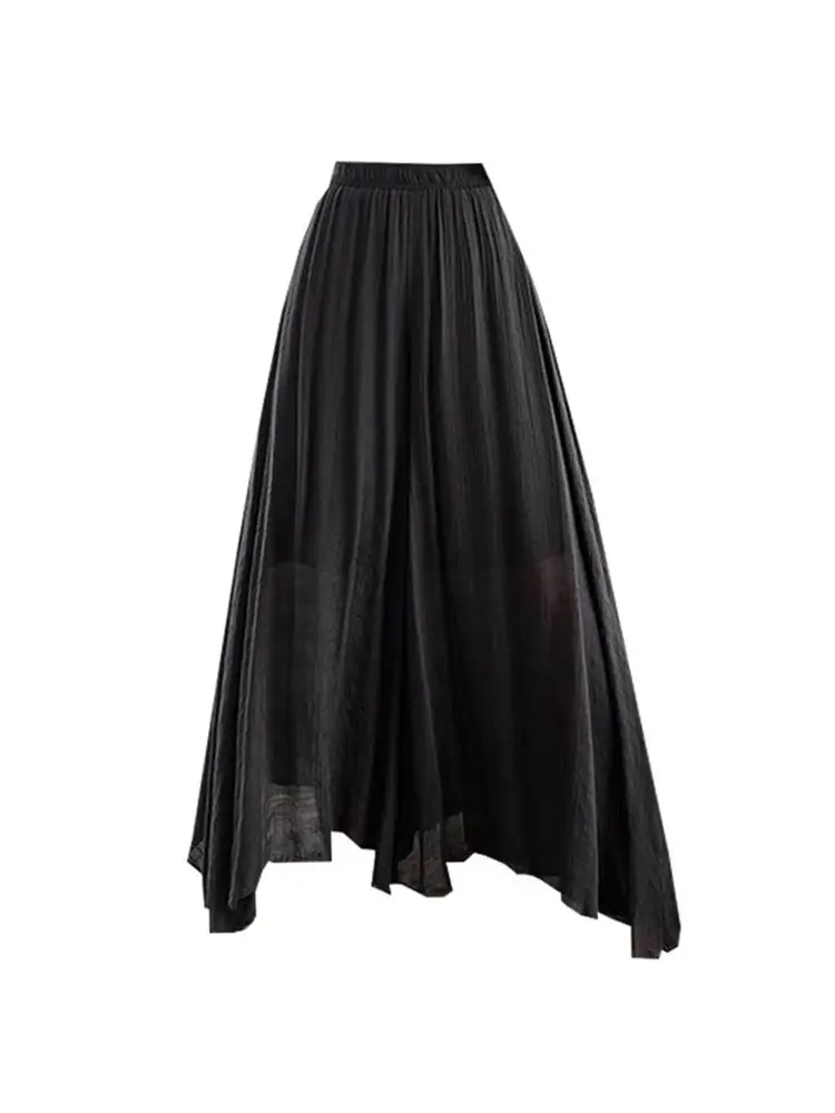 Elastische Boho-Hose mit hoher Taille Chiffon Capris weibliche unregelmäßige Frauen Sommer breites Bein mittellange Freizeit lose Entspannungs hose