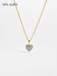 DPLAOPA 925 Sterling Silver Gold Love Heart Pendant Full Zircon Charm Long Chain Necklace 2024 Women Luxury Fine Jewelry