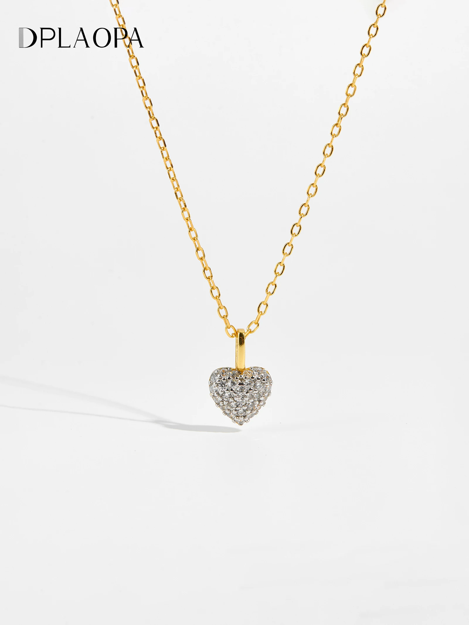 DPLAOPA 925 Sterling Silver Gold Love Heart Pendant Full Zircon Charm Long Chain Necklace 2024 Women Luxury Fine Jewelry