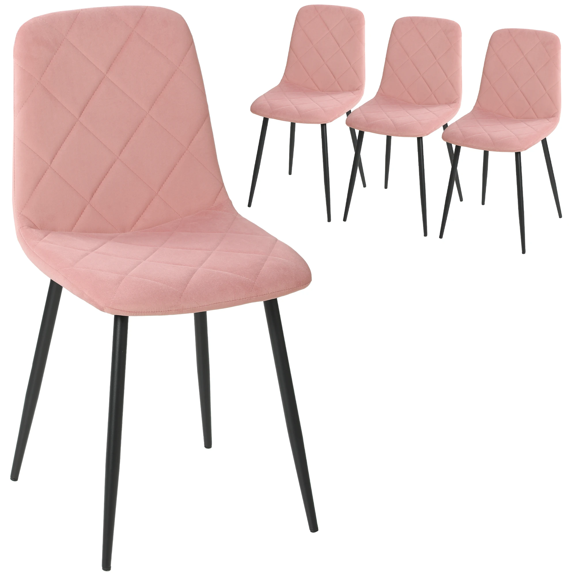 HOMCOM Esszimmerstühle 4er Set Küchenstuhl mit Rückenlehne, Samtoptik, Sessel