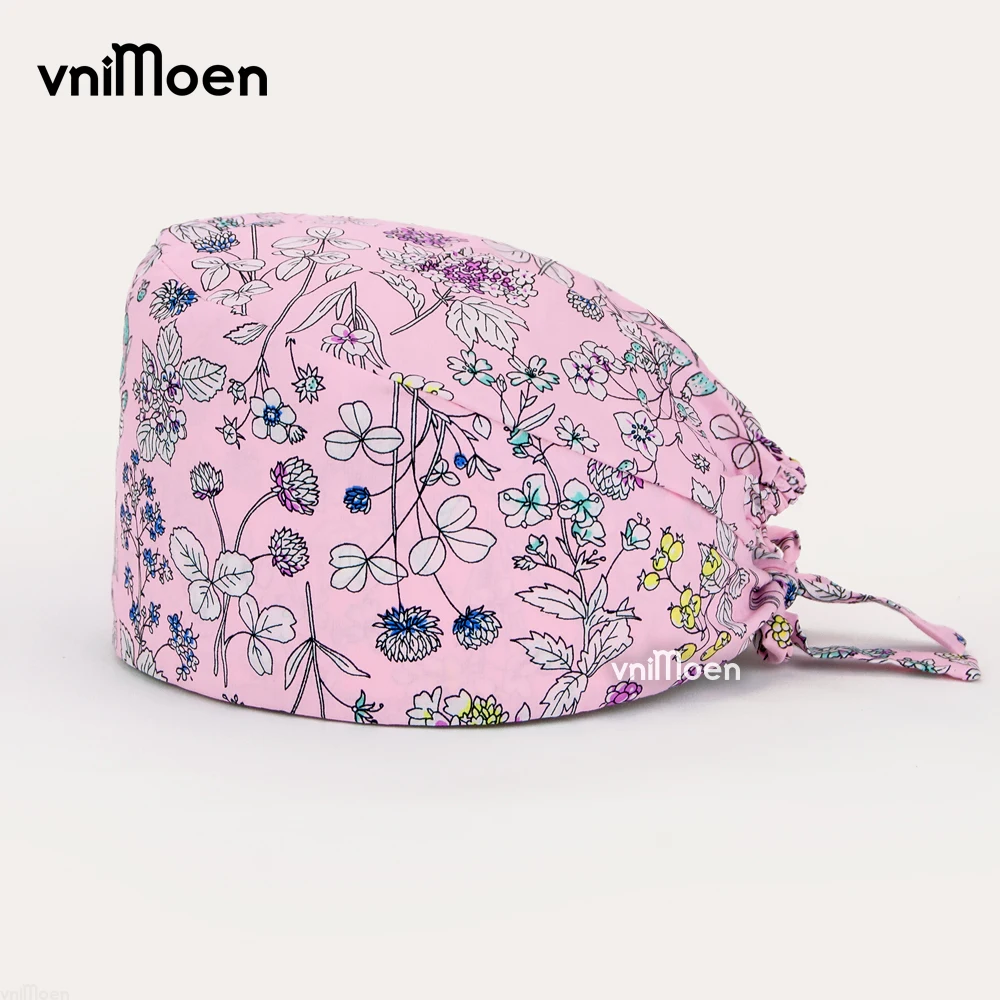 Gorros de algodón con estampado de dibujos animados para hombre y mujer, gorro ajustable para salón de belleza, enfermería, laboratorio, tienda de mascotas, 100% algodón, novedad