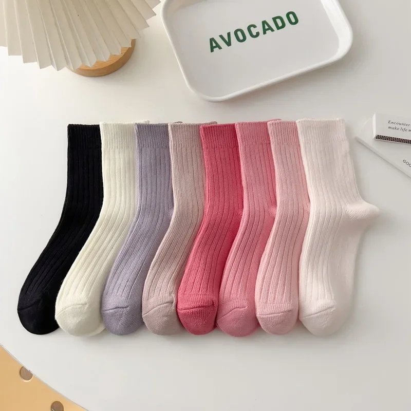 Solid Color Pink Socks Korean Style Girls Kawaii Cute Long Socks Women Japanese Fashion Harajuku Vintage Streetwear Women Socks