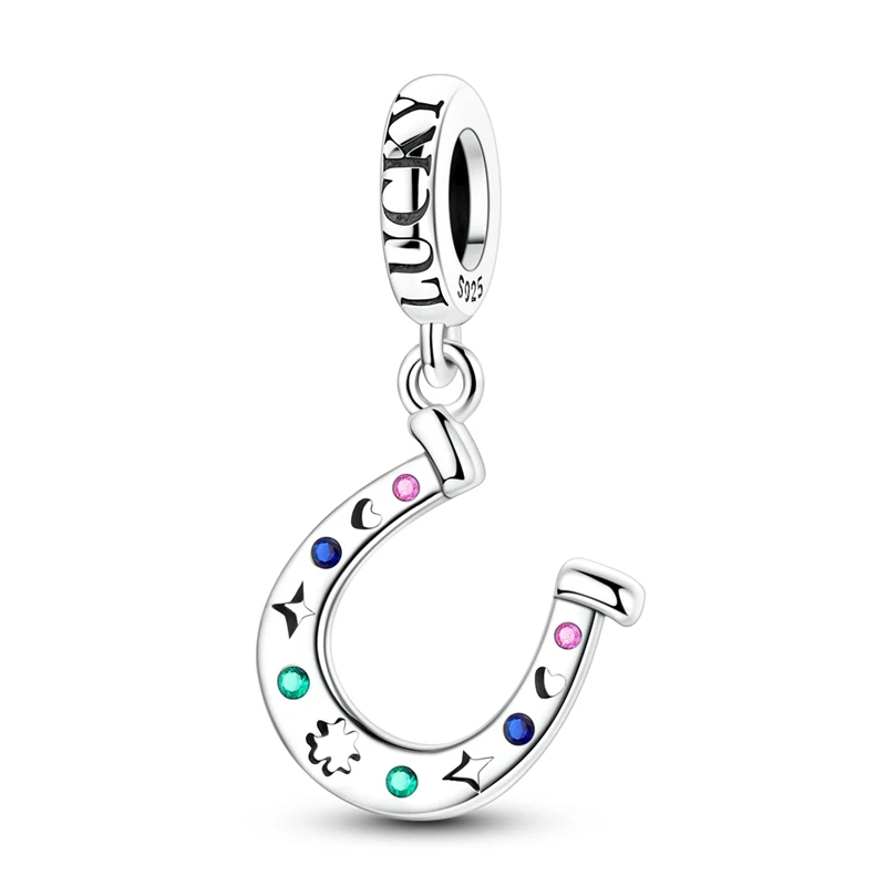 

New In Charms Bead 925 Sterling Silver Hollow Lucky Horseshoe Pendant Fit 925 Bangle Bracelet Necklace DIY Jewelry Gift