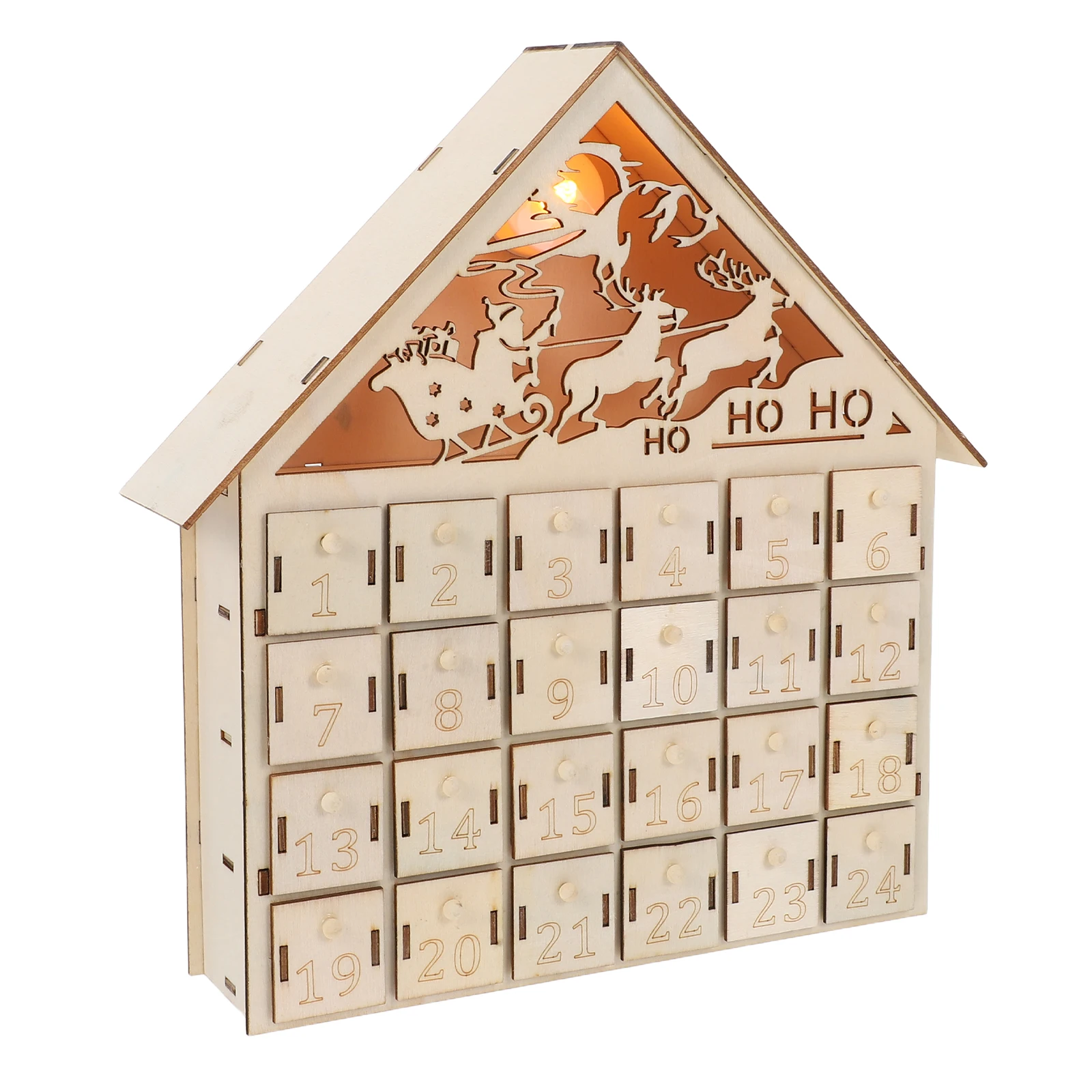 

24 Drawer Wooden Calendar Christmas Countdown 2026 Lighted LED Holiday Calendar Refillable Family Christmas Gift Box