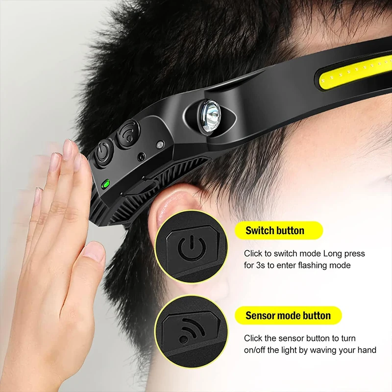 Sensor Headlamp USB Rechargeable LED Flashlight XPE+COB Torch Camping Waterproof Headlight Fishing Headlamp 1/2/3/4/5/8/10PCS