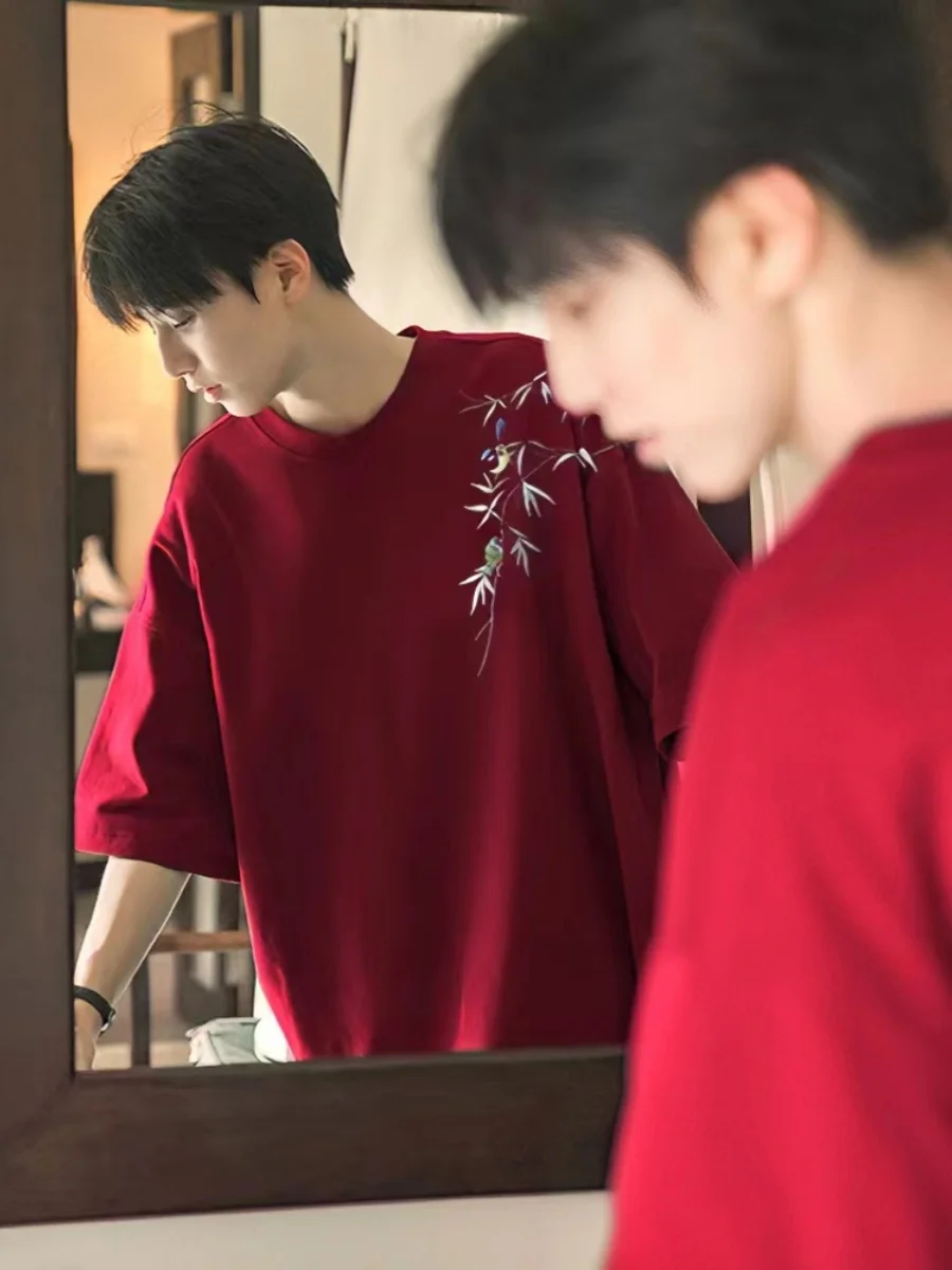 

Loose Fit Cotton ort Sve T-irt Men's Summer New Sle Casual Breathable Comfortable round Ne Print aphic Tee