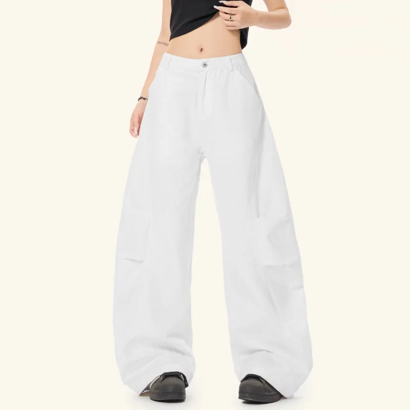 OR FL American Advanced Curved Knife Slacks 100 Cotton Women Suit Pants Baggy Versatile High Street Wide Leg Floor-length Pants