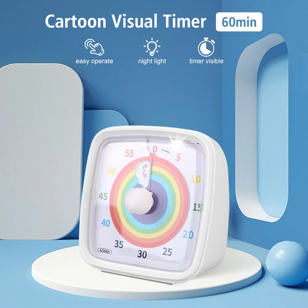 60 Minutes Visual Timer Time Management Tool Ultra Silent Kids Children Reminder Countdown Timer Night Light Alarm Clock