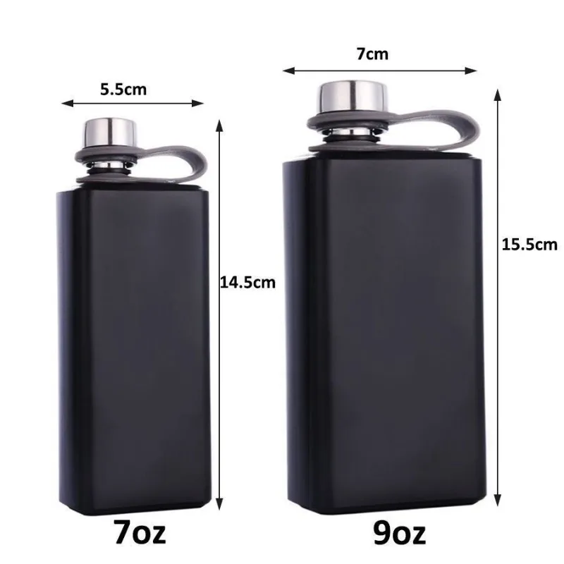 Stainless Steel 7/9oz Pocket Hip Flask Drink Alcohol Whiskey Flasks Russian Liquor Pot Black Painted Wine Bottle As Gift